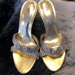 Gold rhinestone sandals worn gentle only once